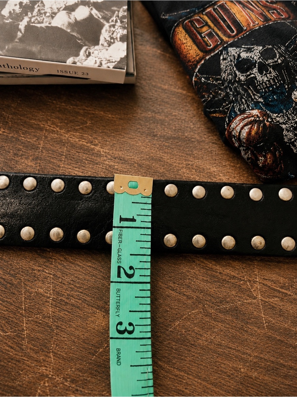 Vintage Blue System Black Leather Studded Belt | Y2K Punk Biker Grunge | Fits 28